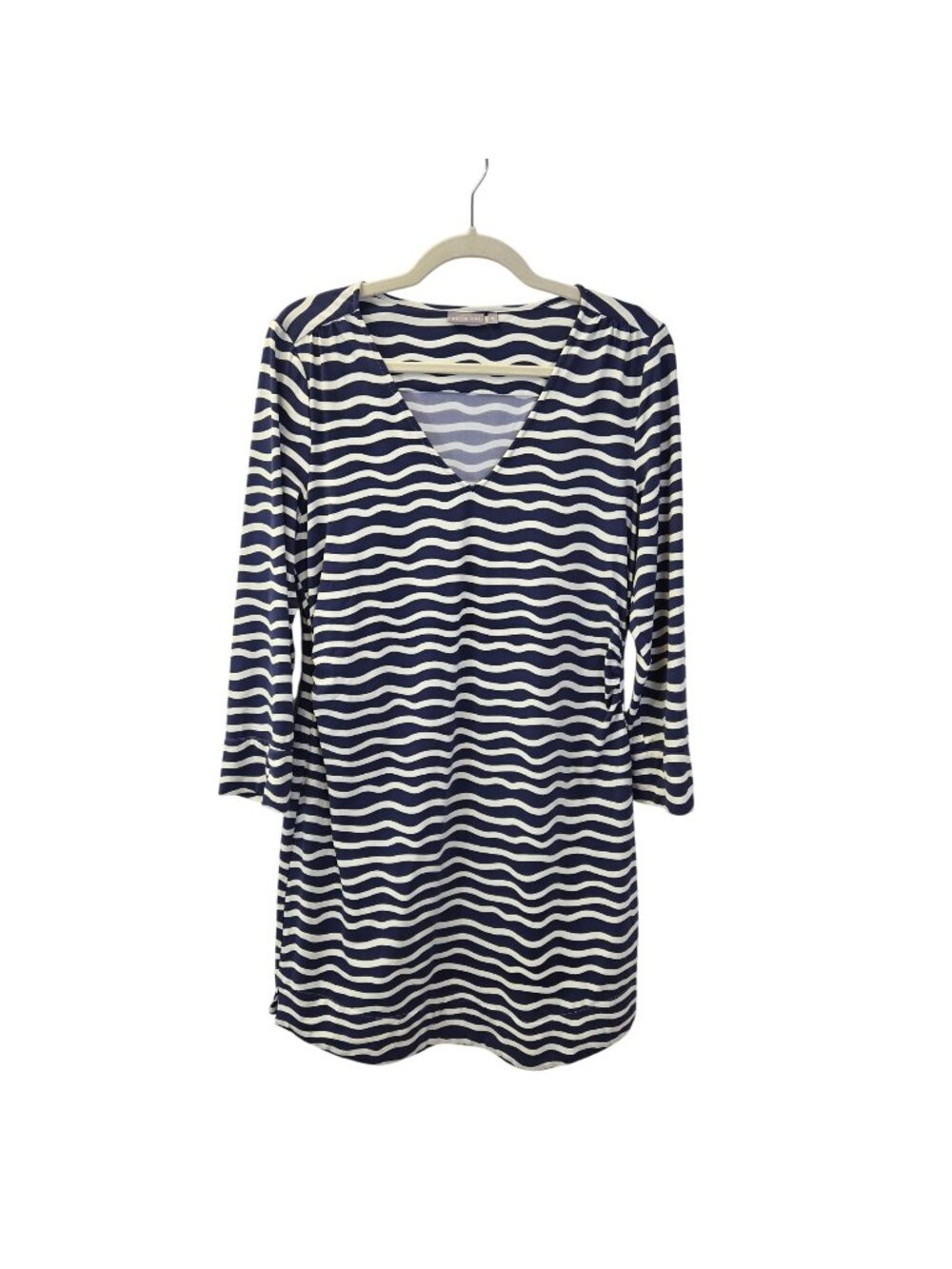 Ellie Kai Side Ruched Wavy Print V-Neck 3/4 Sleeve Dress Size 10